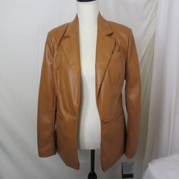 Bagatelle Faux Vegan Leather Structured One Button Blazer Brown Size Small NWT - Picture 5 of 12